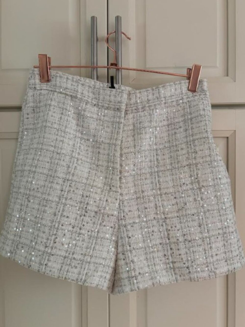 Maje White Tweed Sequin Embellished Shorts — Size Medium / FR 38